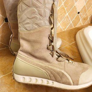 Puma laceup boots, size 8, like new. beige tan. warm inside.